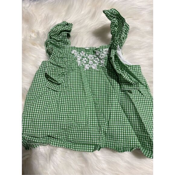 Janie and Jack green white gingham embroidered front top 8 - Picture 1 of 5